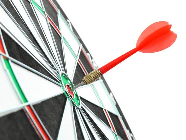 Dart board with color arrow hitting target, closeup — Stock Photo, Image