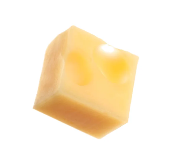 Cubo de delicioso queso aislado en blanco — Foto de Stock