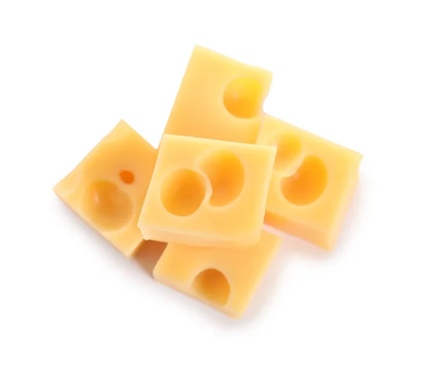 Corte delicioso queijo fresco isolado em branco — Fotografia de Stock