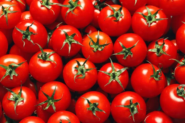 Delicious ripe cherry tomatoes as background, top view — Stock Photo, Image