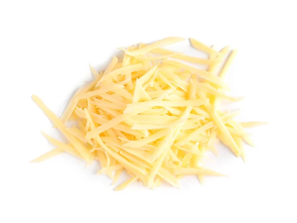 Heap of grated delicious cheese on white background — Stock Photo, Image