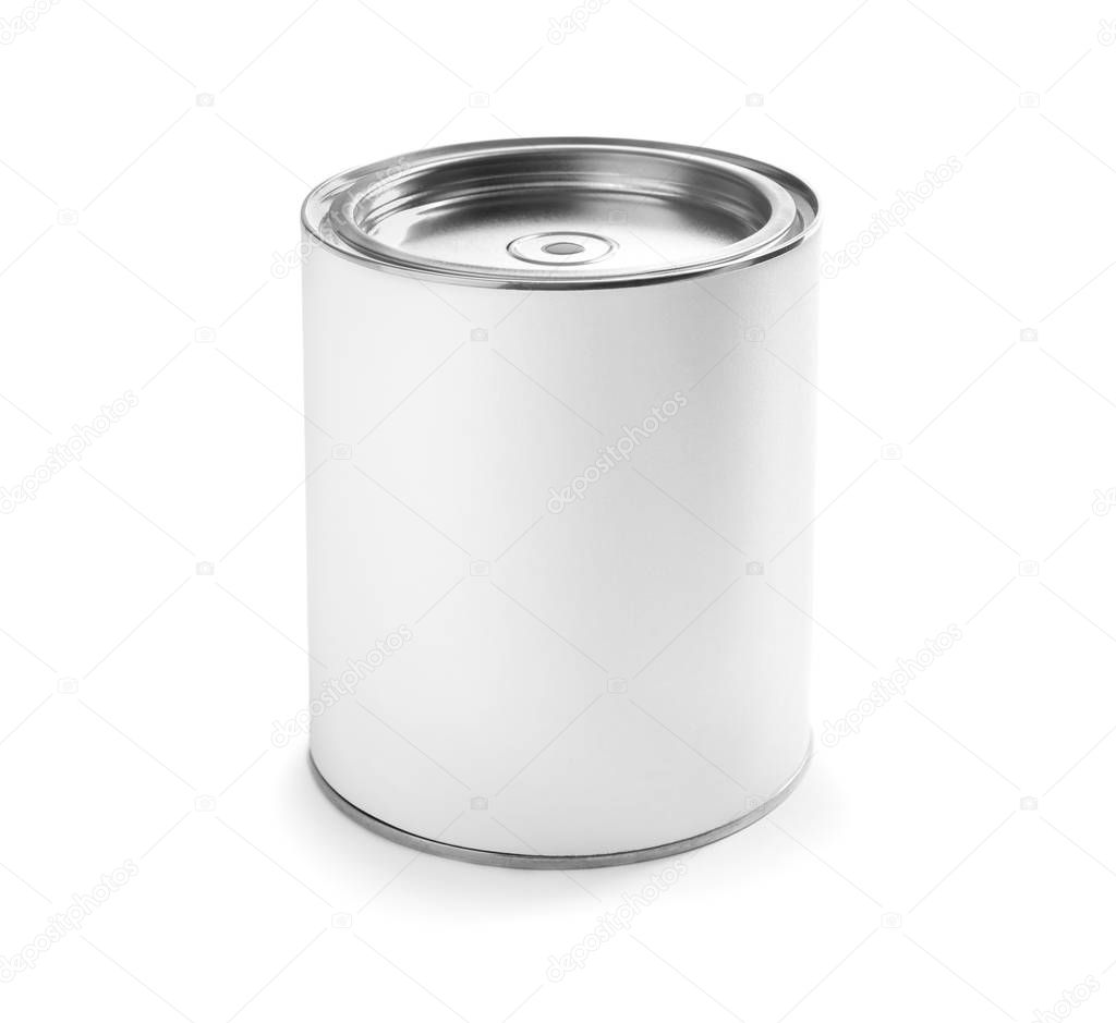 Closed blank can of paint isolated on white