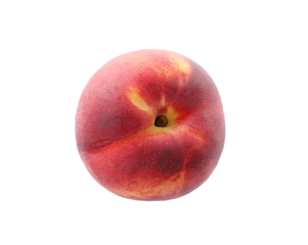 Verse sappige perzik op witte achtergrond, bovenaanzicht — Stockfoto