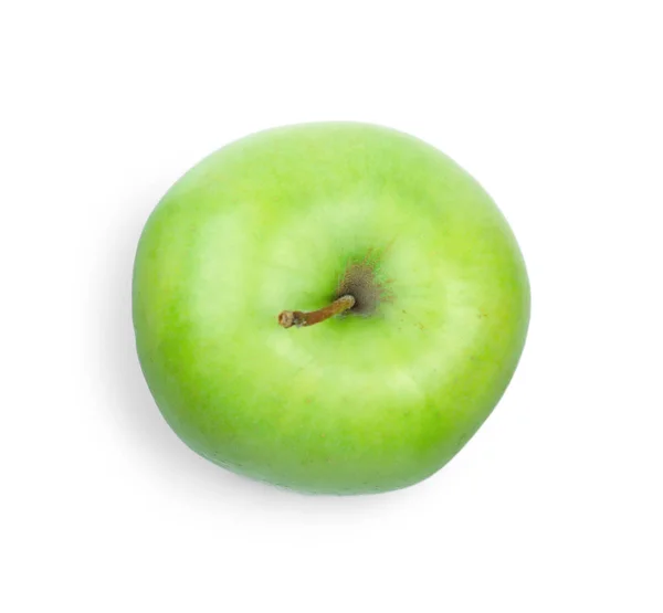Свіже стигле зелене яблуко на білому тлі, вид зверху — стокове фото