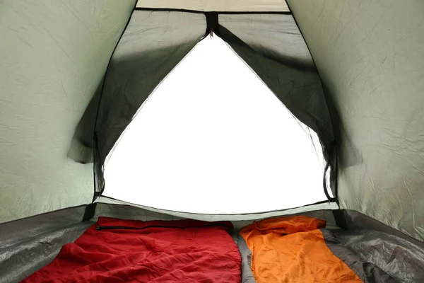 Campingzelt auf weißem Hintergrund, Blick von innen — Stockfoto