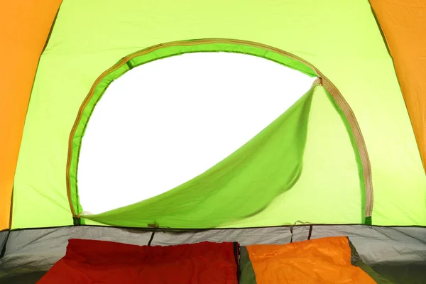 Camping tenda su sfondo bianco, vista dall'interno — Foto Stock