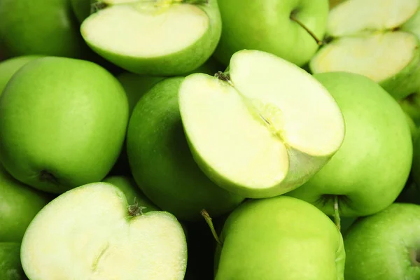 Fresh ripe green apples as background, closeup view Stock Image