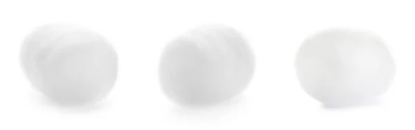 Set de suaves bolas de algodón sobre fondo blanco. Diseño de banner —  Fotos de Stock