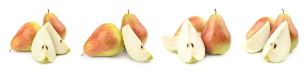 Uppsättning av söta mogna päron på vit bakgrund. Banner design — Stockfoto