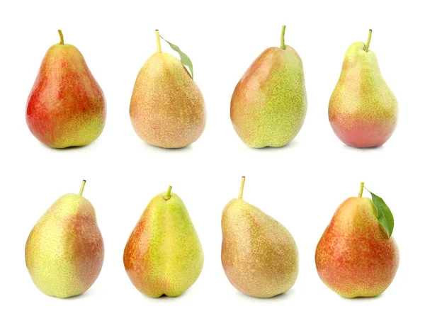 Set van zoete rijpe peren op witte achtergrond — Stockfoto