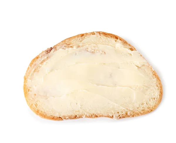 Beyaz, üst görünümü izole tereyağı ile ekmek Dilim — Stok fotoğraf