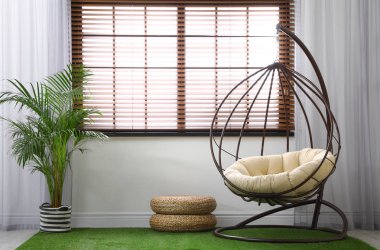 Salıncak sandalyeli şık ve modern oda iç mekan