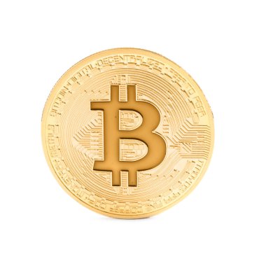 Altın bitcoin beyaz izole. Dijital para birimi
