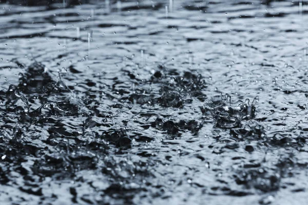 Lluvia fuerte cayendo en charco al aire libre — Foto de Stock