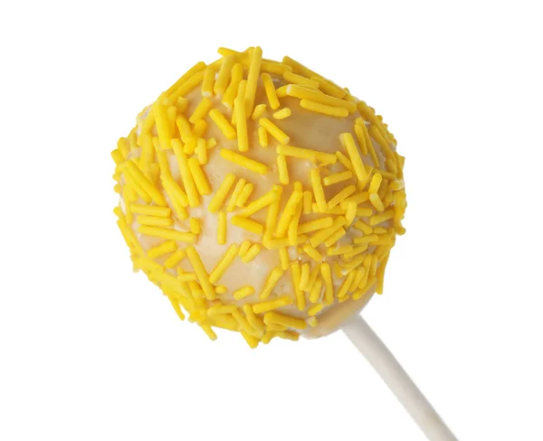 Leckere Cake Pop mit gelben Streusel isoliert auf weiß — Stockfoto