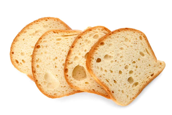 Φέτες ψωμιού σιταριού απομονωμένα σε λευκό, πάνω όψη — Φωτογραφία Αρχείου