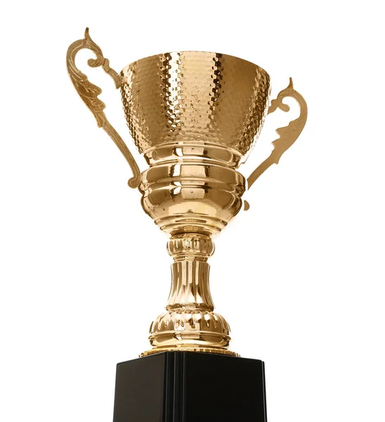 Shiny gold cup on white background. Winner's trophy — Stock Photo, Image