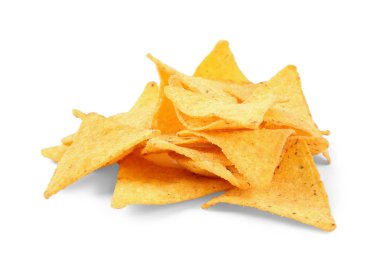 Beyaz arka planda lezzetli Meksika nachos cips