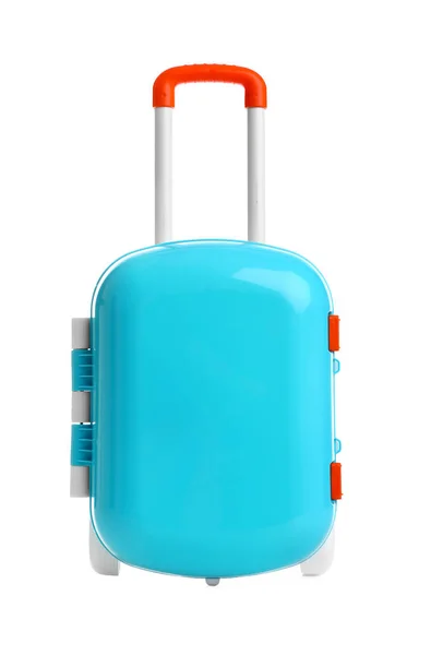 Stylish little blue suitcase on white background — Stock Photo, Image