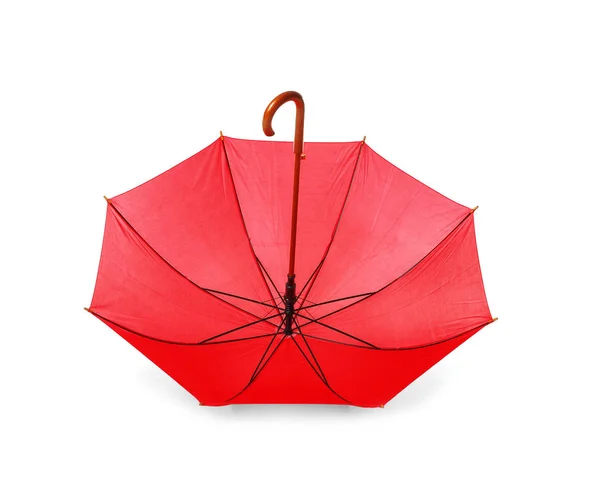 Moderno guarda-chuva vermelho aberto isolado no branco — Fotografia de Stock