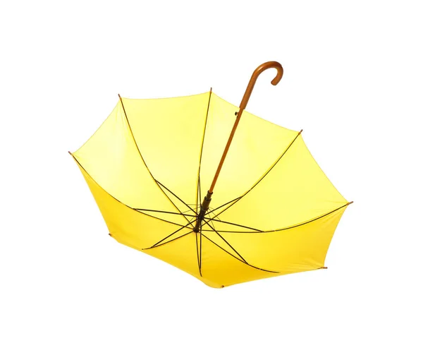 Nowoczesny otwarty żółty parasol na białym tle — Zdjęcie stockowe