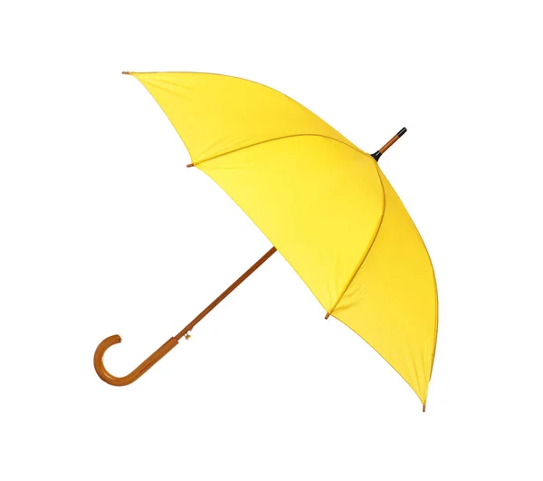 Moderno guarda-chuva amarelo aberto isolado no branco — Fotografia de Stock