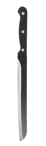 Cuchillo para pan con mango negro aislado en blanco — Foto de Stock