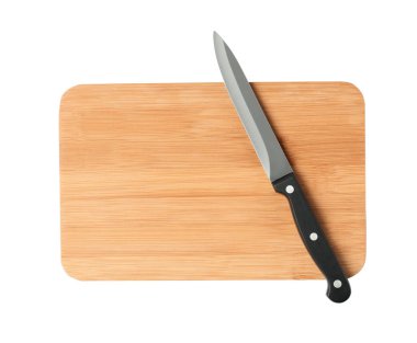 Beyaz, üst görünümde izole ahşap tahta ile Sharp yardımcı bıçak