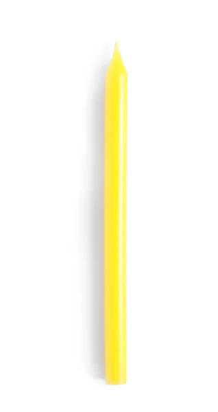 Yellow birthday candle isolated on white, top view — Stock Photo, Image