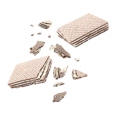 Beyaz arka planda lezzetli kırık tatlı gofret