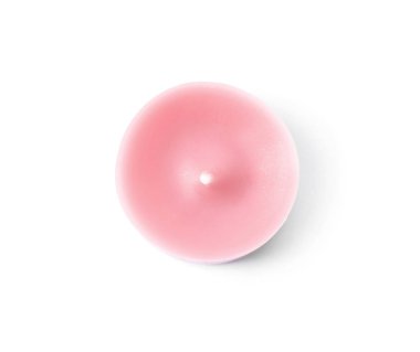 Beyaz, üst görünümde izole küçük pembe balmumu mum