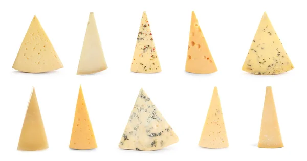 Σετ από διαφορετικά νόστιμα τυριά σε λευκό φόντο — Φωτογραφία Αρχείου