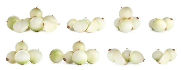 Σετ ωμά κρεμμύδια σε λευκό φόντο — Φωτογραφία Αρχείου