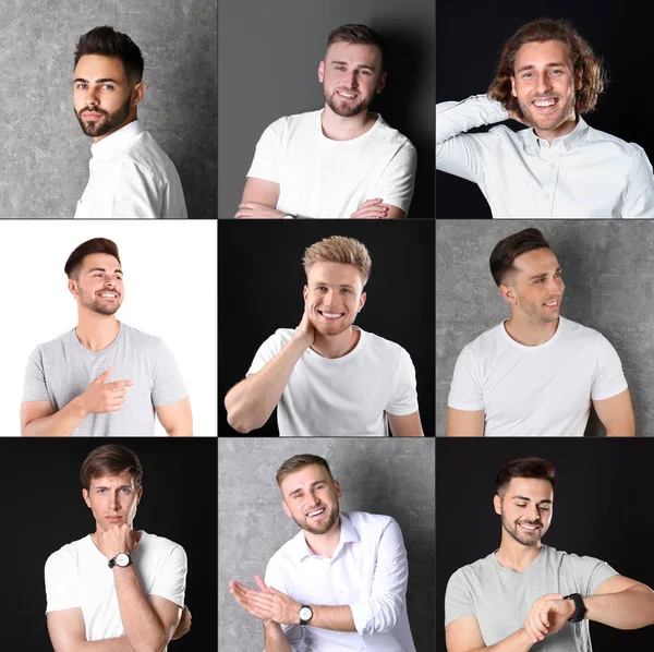 Коллаж с портретами красивых мужчин на разных основаниях — стоковое фото