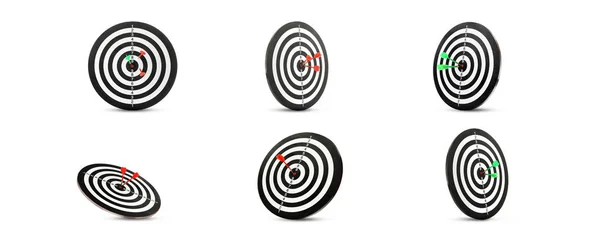 Set of dart boards with arrows on white background — Stock Photo, Image