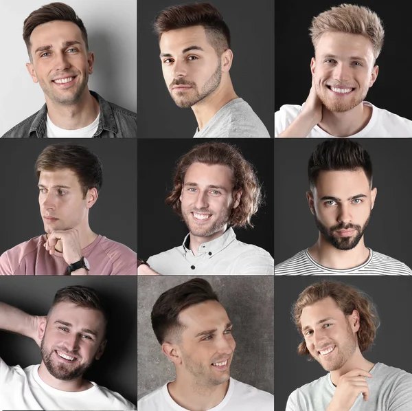 Collage con ritratti di uomini belli su sfondi diversi — Foto Stock