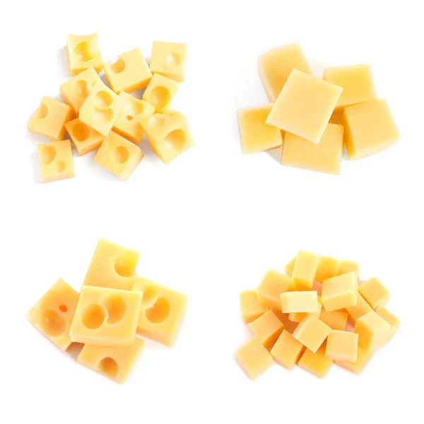 Set de diferentes deliciosos cubos de queso sobre fondo blanco, vista superior —  Fotos de Stock