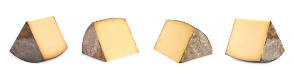 Set of delicious cheese on white background. Banner design — Stock Photo, Image