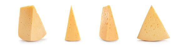 Uppsättning av läcker ost på vit bakgrund. Banner design — Stockfoto
