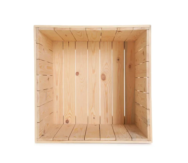 Apri cassa di legno vuota isolata su bianco — Foto Stock