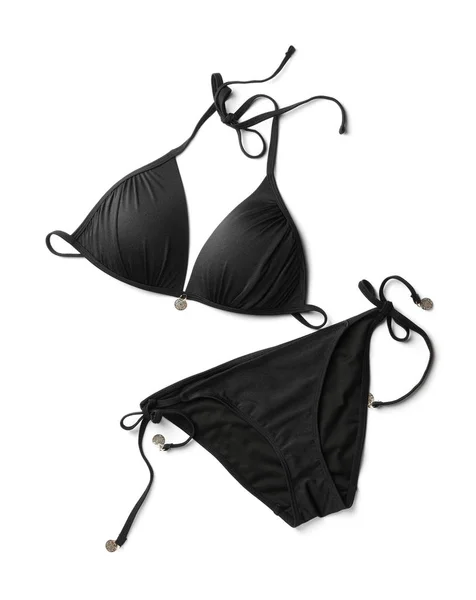 Stílusos fekete bikini fehér háttéren, felülnézet — Stock Fotó