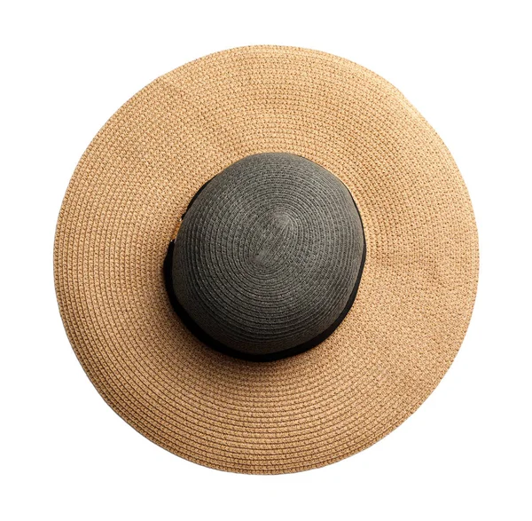 Stylové Letní klobouk na bílém pozadí, pohled shora — Stock fotografie