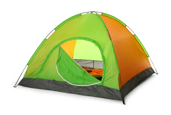 Tente de camping confortable et colorée sur fond blanc — Photo