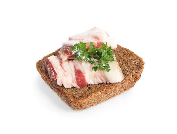 Pork fatback sandwich with parsley isolated on white — Stock Image Pork fatback sandwich with parsley isolated on white Stock Photo