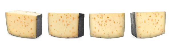 Set von köstlichem Käse auf weißem Hintergrund. Bannerdesign — Stockfoto