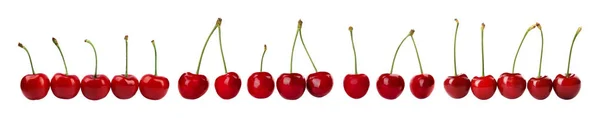 Conjunto de deliciosas cerejas doces maduras no fundo branco. Design de banner — Fotografia de Stock