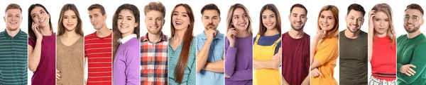 Collage emotionaler Menschen auf weißem Hintergrund. Bannerdesign — Stockfoto