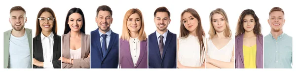 Collage of smiling people on white background. Banner design — Stock Photo, Image
