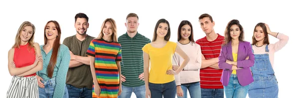 Collage de personas sonrientes sobre fondo blanco. Diseño de banner — Foto de Stock