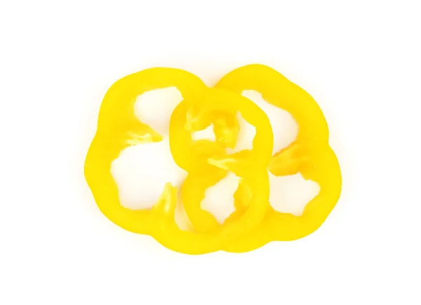 白、トップビューに分離黄色のピーマンのリング — ストック写真